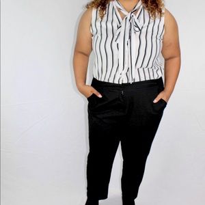 New York and Company Striped Jumpsuit